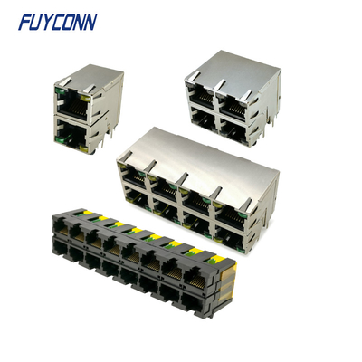 Dişi Dik Açılı RJ45 Jak Konnektörü, PCB Çift Katmanlı RJ45 Modüler Konnektör