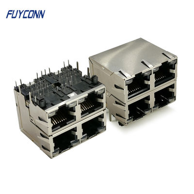 Sarı Yeşil LED Işık ile 2x2 4 Port PCB 32 Pin RJ45 Konektör