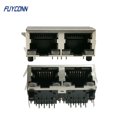 PBT İzolatörlü 2 Port 16 Pin PCB Dik Açı Dişi RJ45 Konektörü